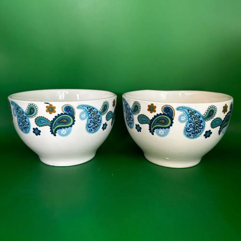 Royal Norfolk Blue & Green Paisley Stoneware Bowls Set of 2